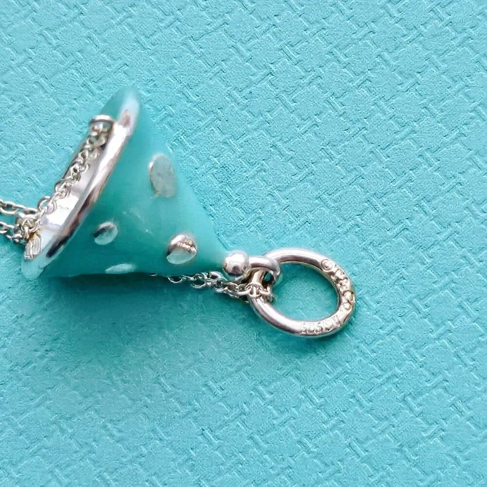 Tiffany & Co. Blue Enamel Party Hat Birthday Silver Charm Pendant Necklace - Picture 3 of 6